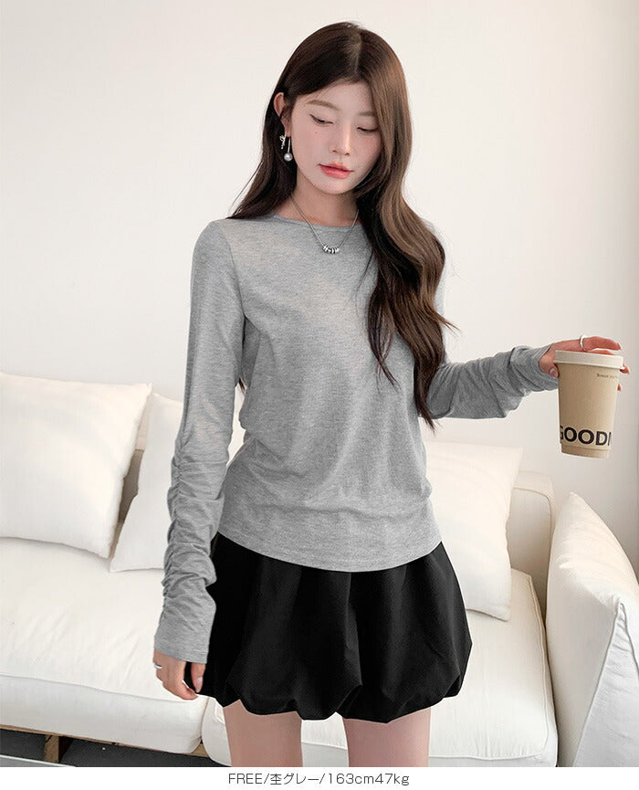 袖シャーリングトップス