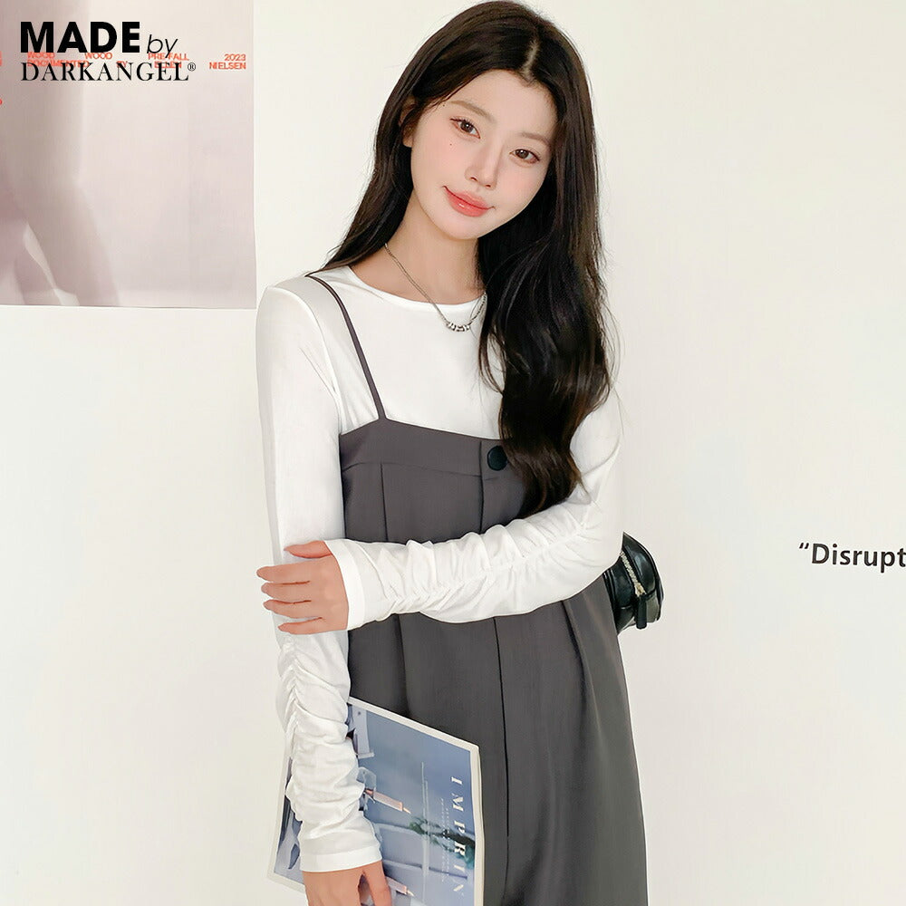 袖シャーリングトップス