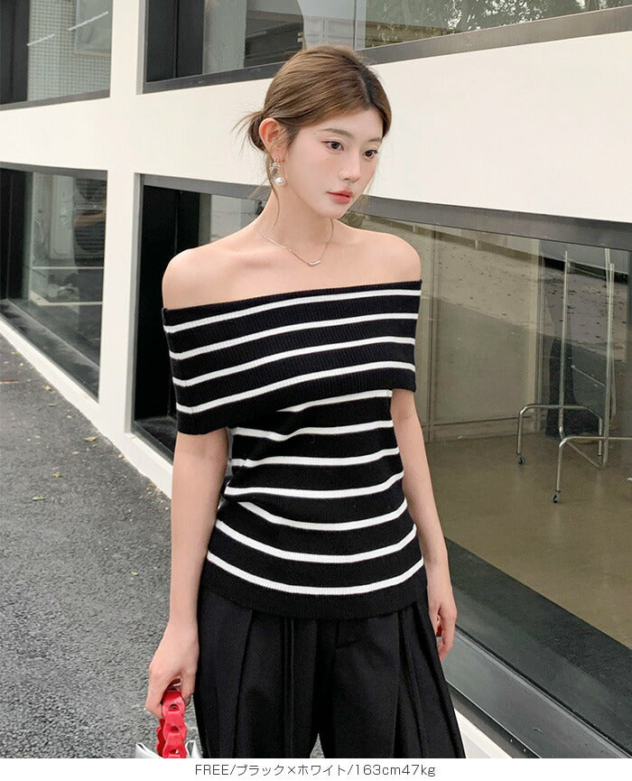 オフショルダーノースリニット