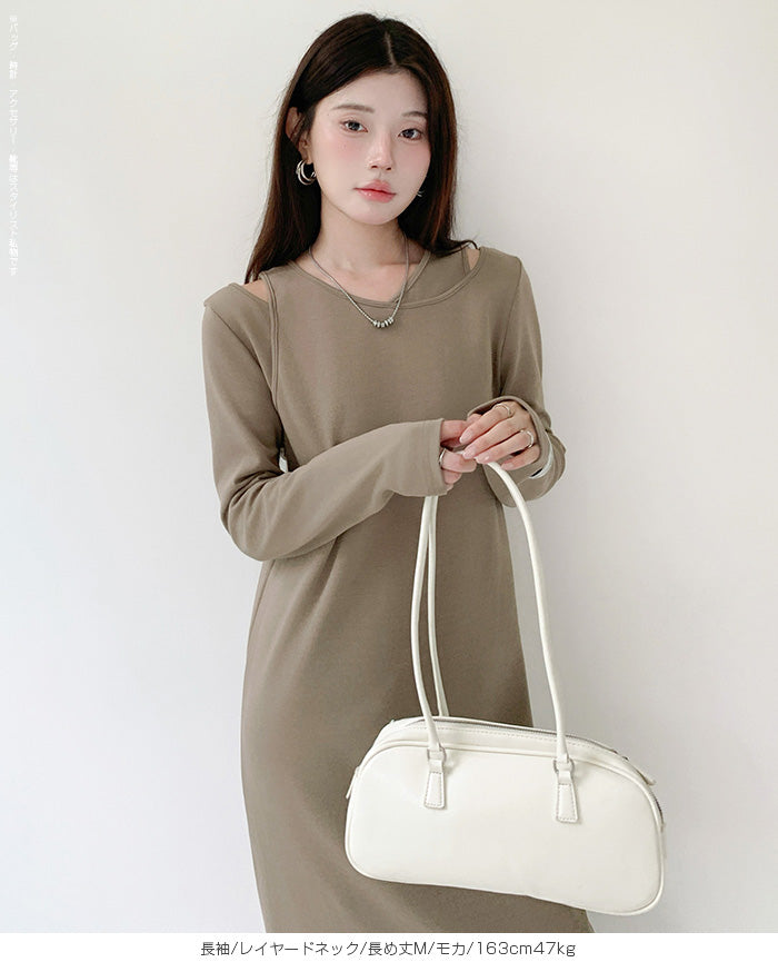 レイヤードネックマキシワンピース