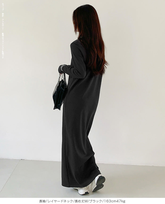 レイヤードネックマキシワンピース