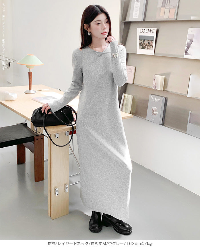 レイヤードネックマキシワンピース