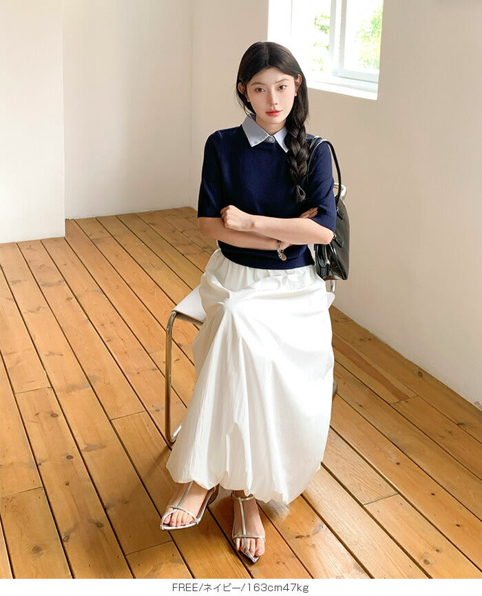 涼感襟付き半袖ニット