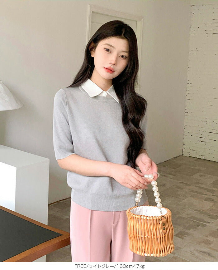 涼感襟付き半袖ニット