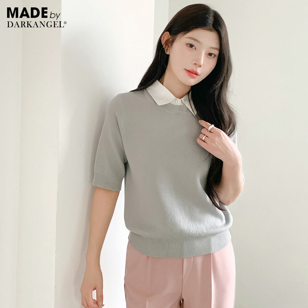 涼感襟付き半袖ニット