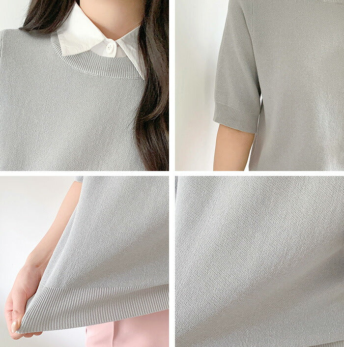 涼感襟付き半袖ニット