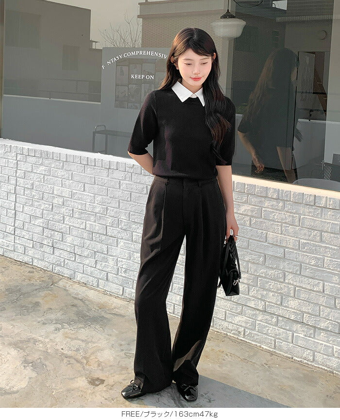 涼感襟付き半袖ニット