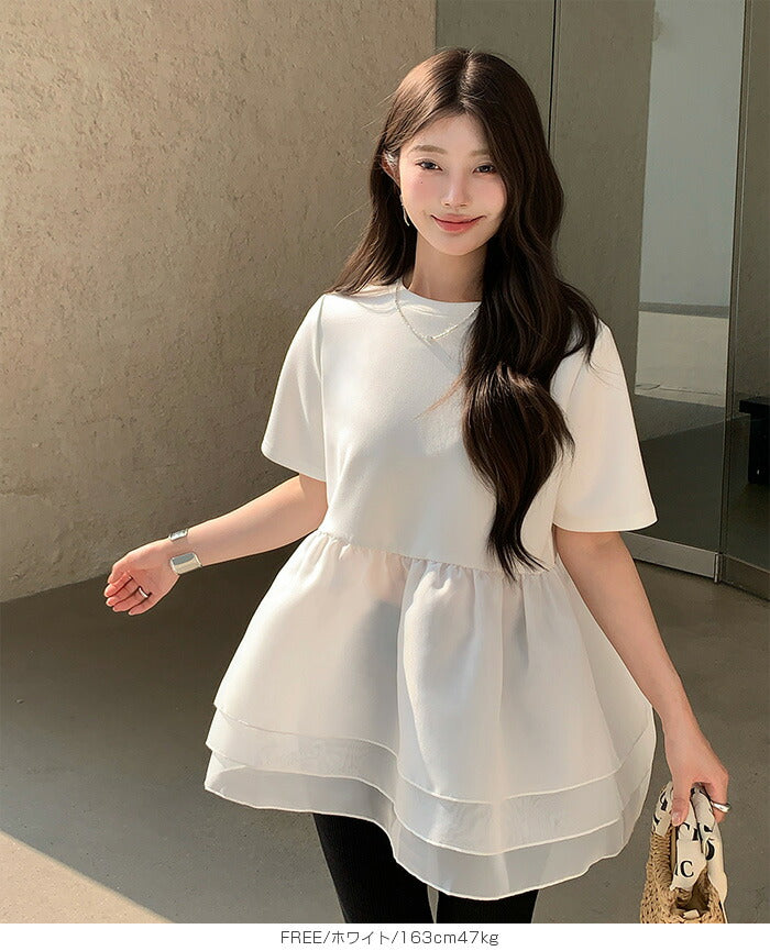 3段シアーペプラムポンチTシャツ