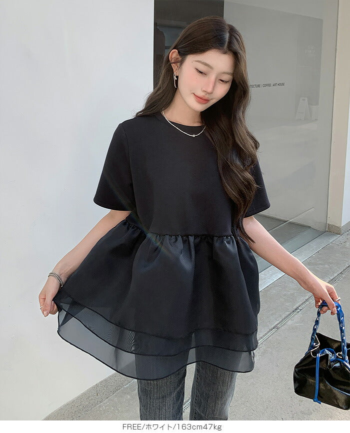 3段シアーペプラムポンチTシャツ