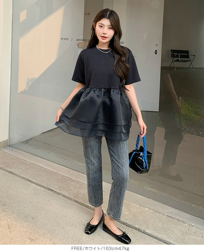 3段シアーペプラムポンチTシャツ