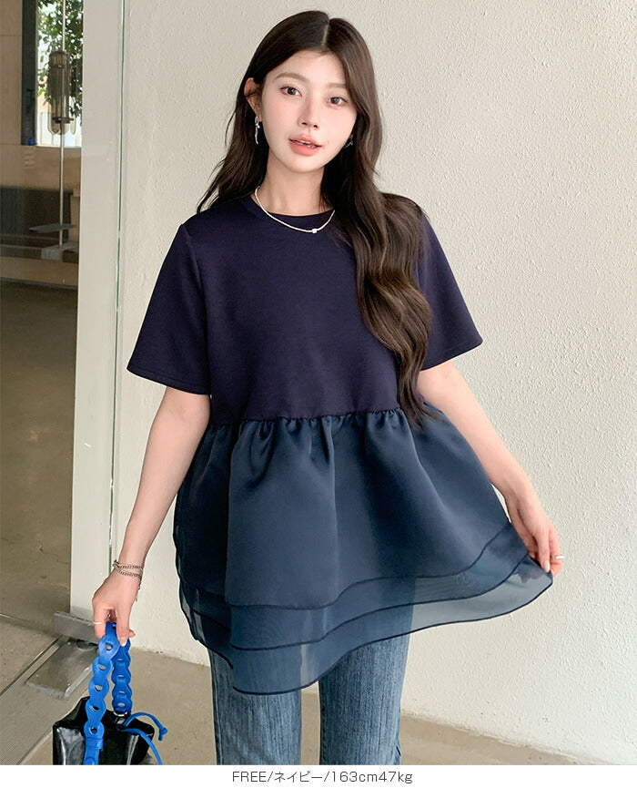 3段シアーペプラムポンチTシャツ
