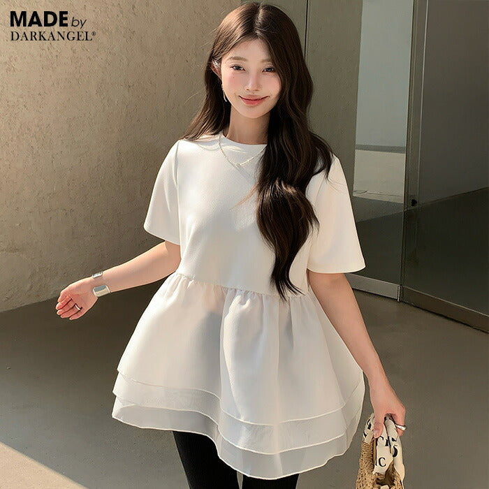 3段シアーペプラムポンチTシャツ