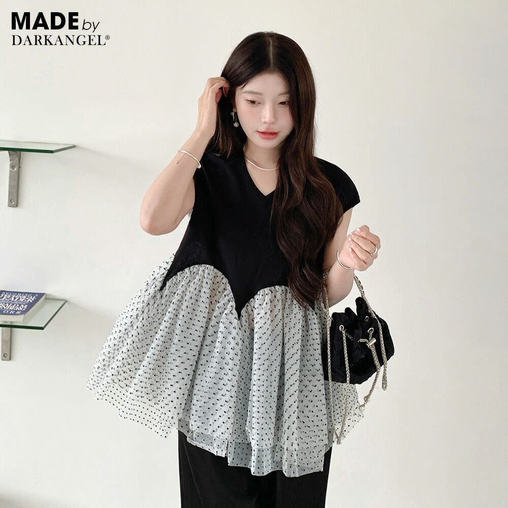 3段シアーペプラムポンチTシャツ