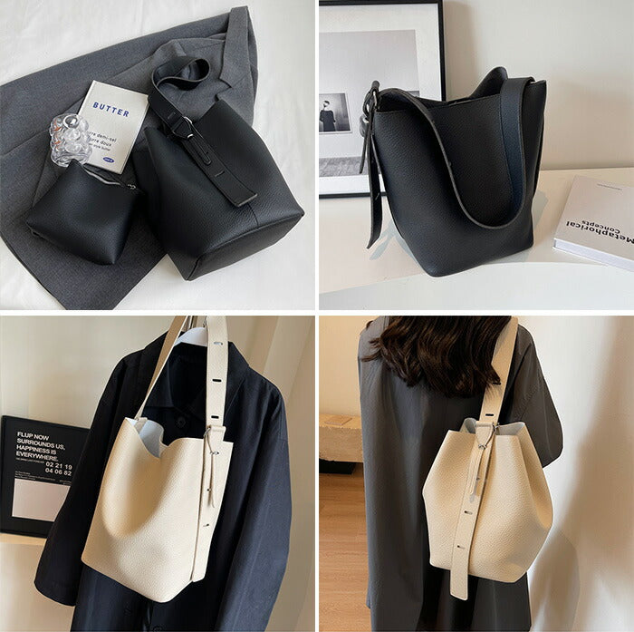 本革風バケツ型トートバッグ