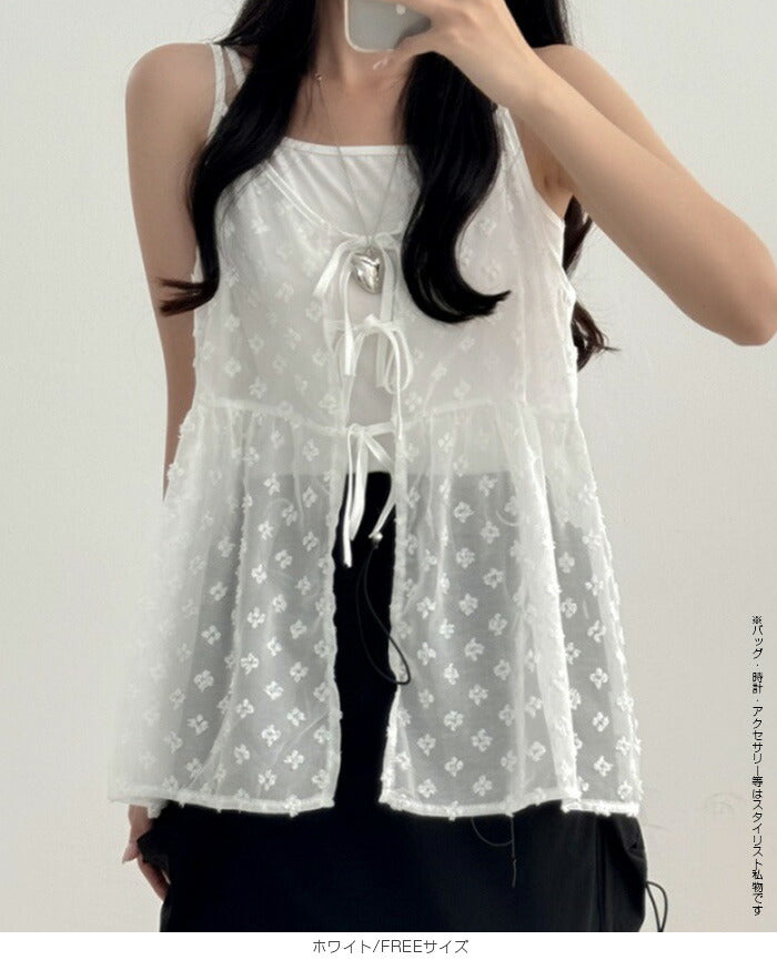 2wayシアーレースレイヤードキャミソール