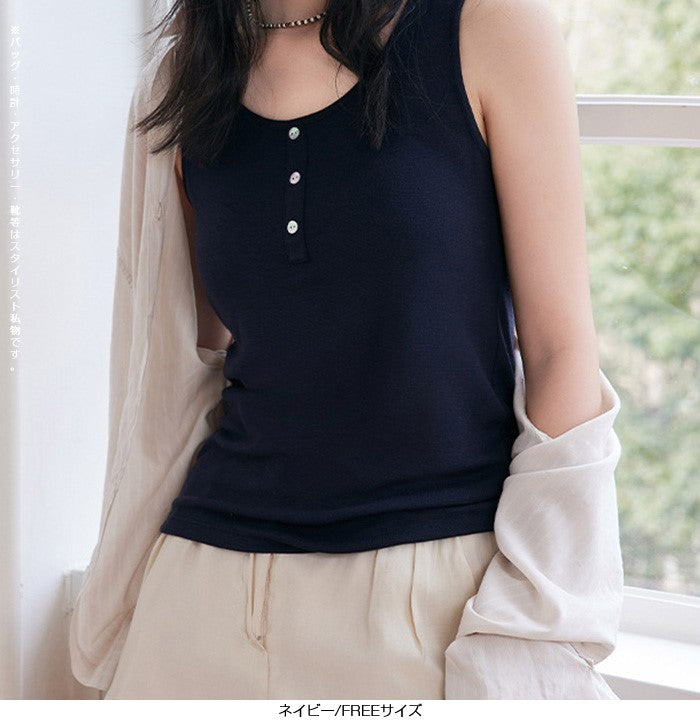 ヘンリーネックノースリーブ