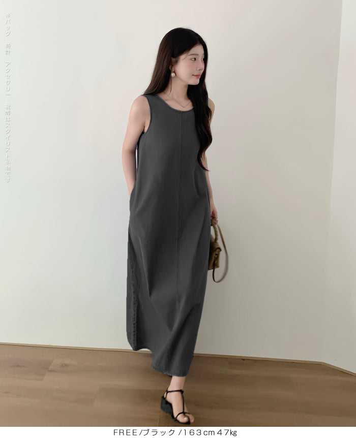 02 color ノースリーブデニムワンピース