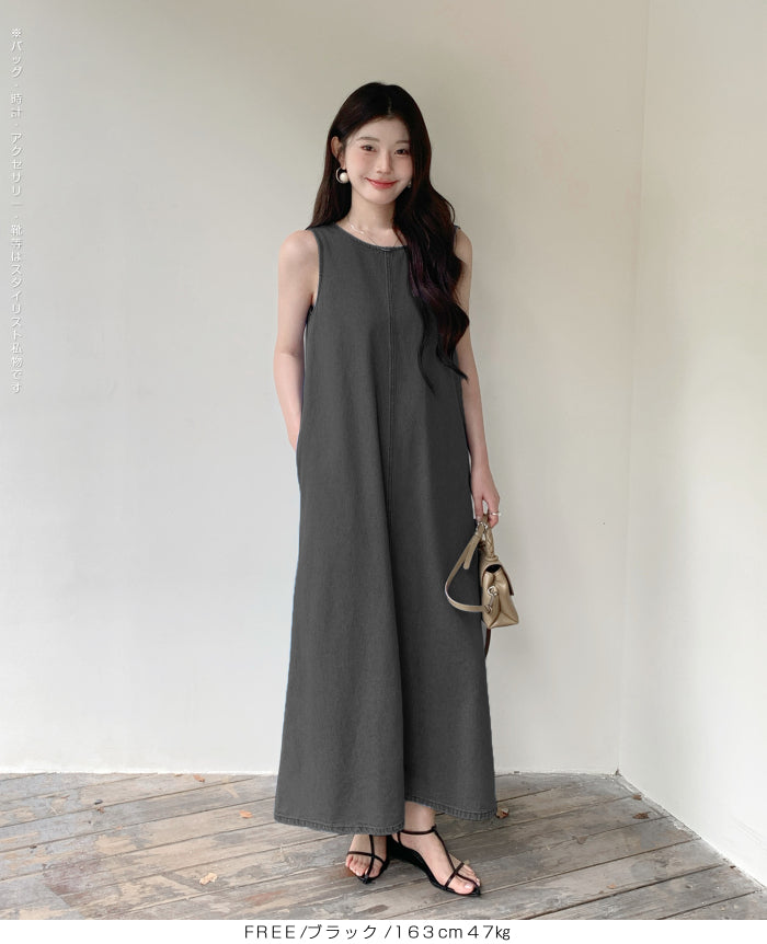 02 color ノースリーブデニムワンピース