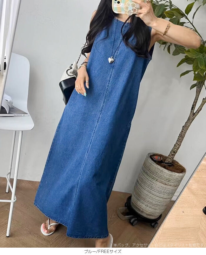 ノースリーブデニムワンピース