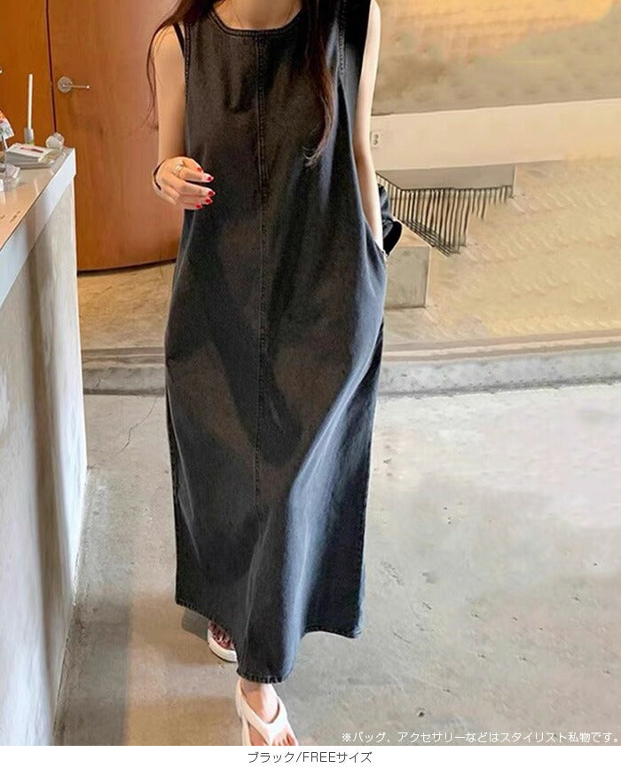ノースリーブデニムワンピース