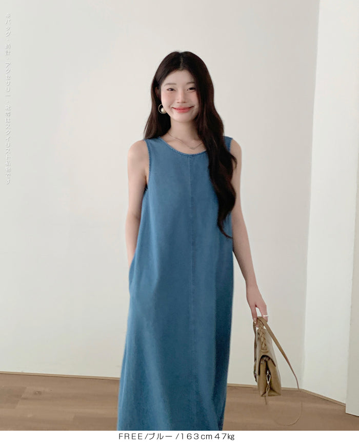 02 color ノースリーブデニムワンピース