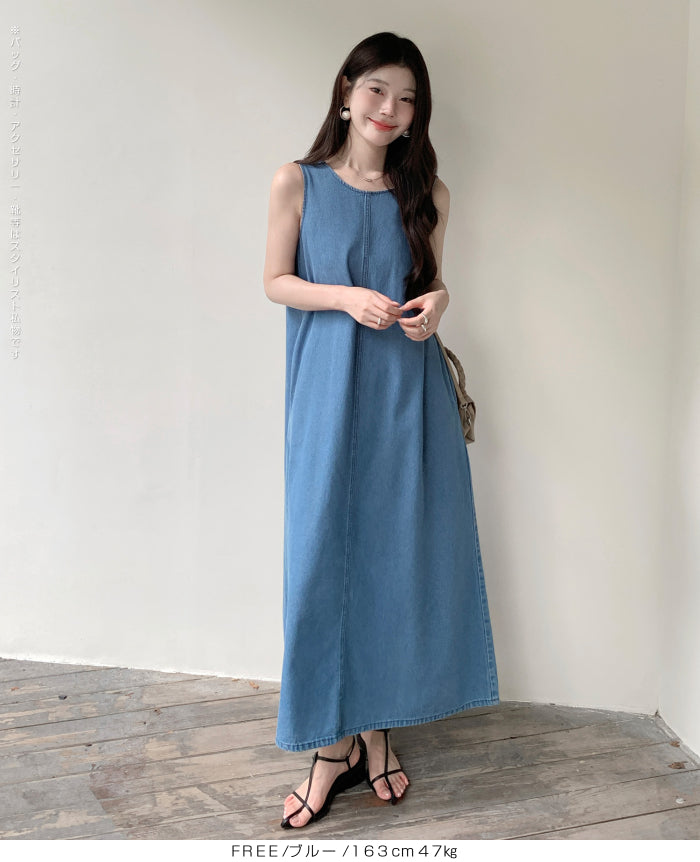 02 color ノースリーブデニムワンピース