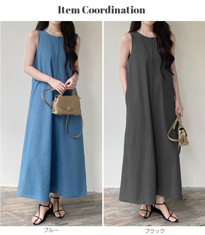 02 color ノースリーブデニムワンピース