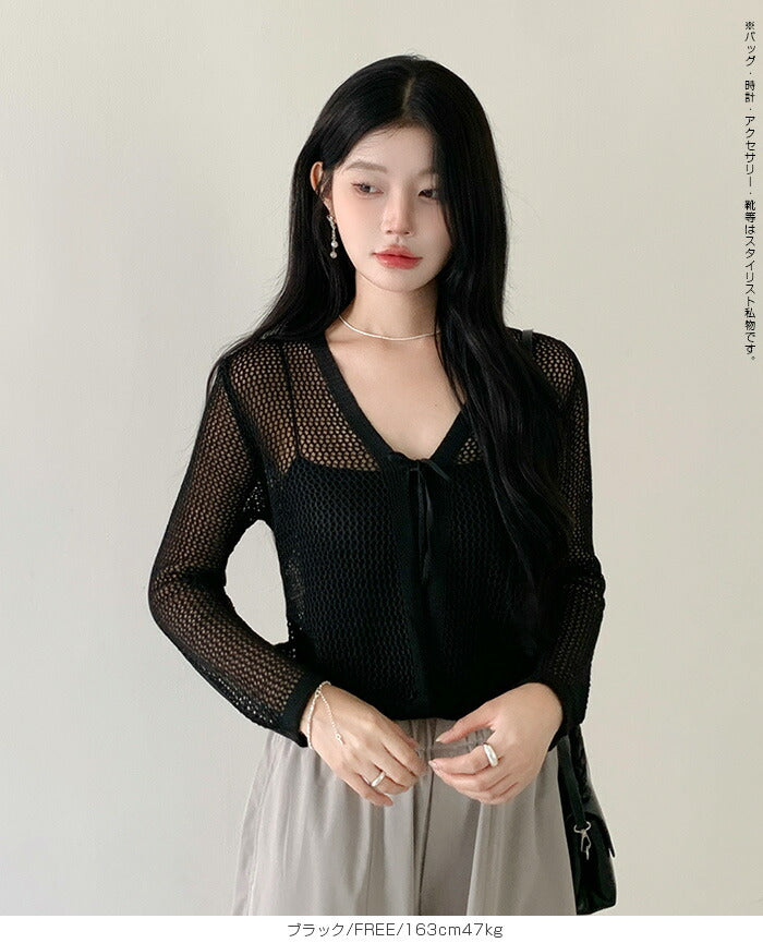 リボン透かし編みボレロ