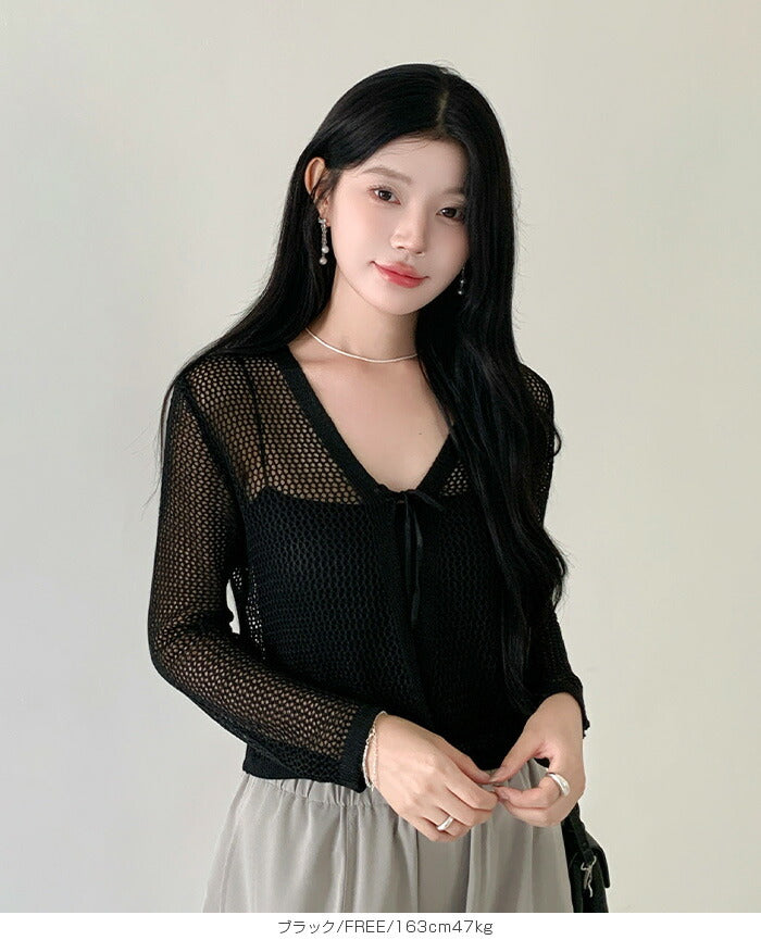 リボン透かし編みボレロ