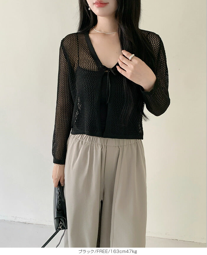 リボン透かし編みボレロ