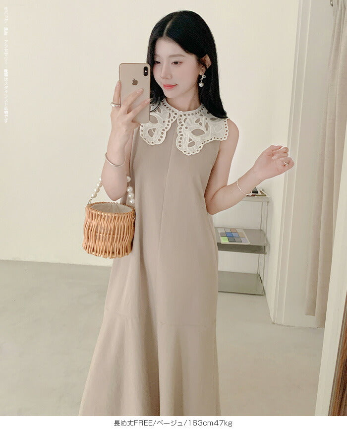 2WAYレース襟付きフレアワンピース