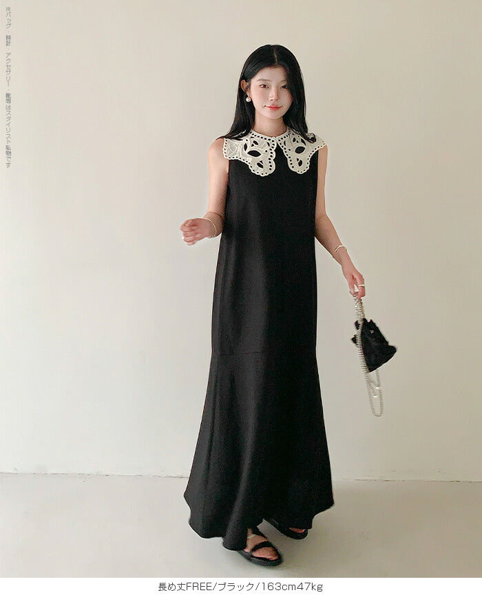 2WAYレース襟付きフレアワンピース