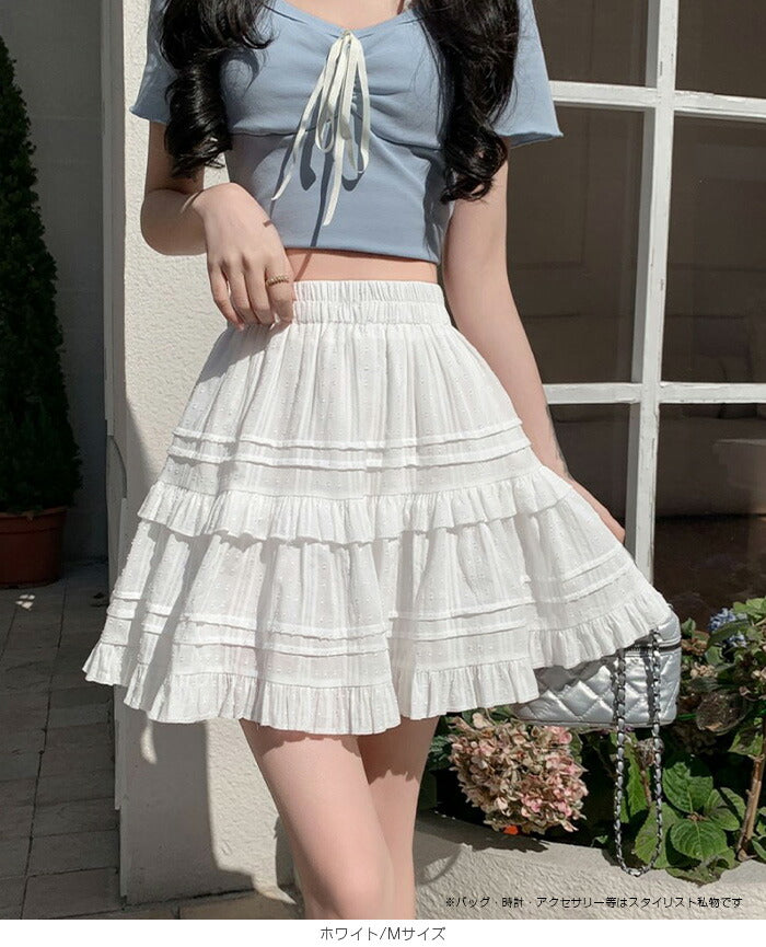 インナーパンツ付きレースティアードミニスカート