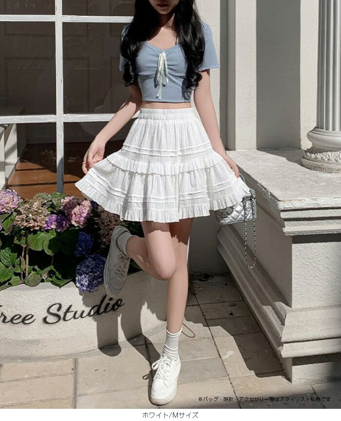 インナーパンツ付きレースティアードミニスカート