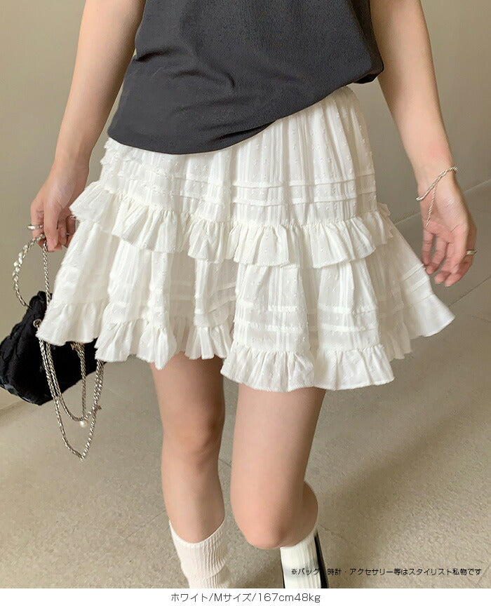 インナーパンツ付きレースティアードミニスカート
