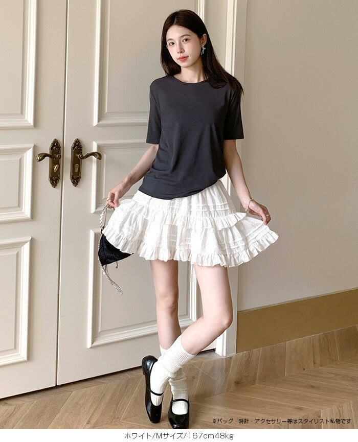 インナーパンツ付きレースティアードミニスカート