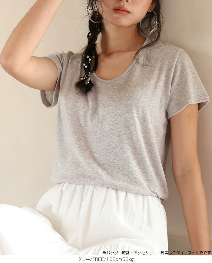 リネン混ニットTシャツ