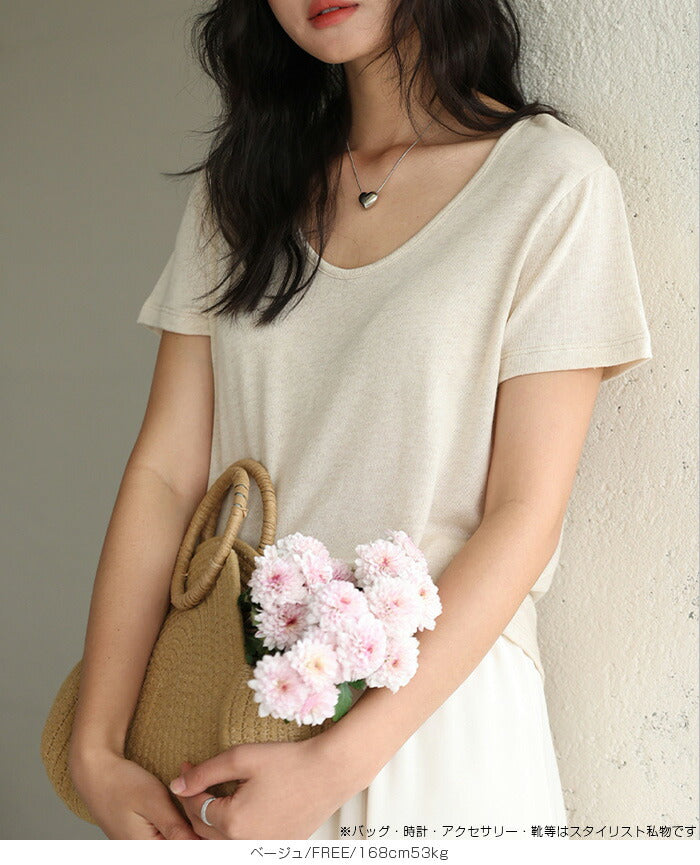 リネン混ニットTシャツ