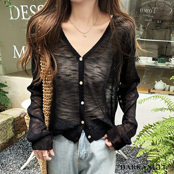 涼感透けカーディガンニット