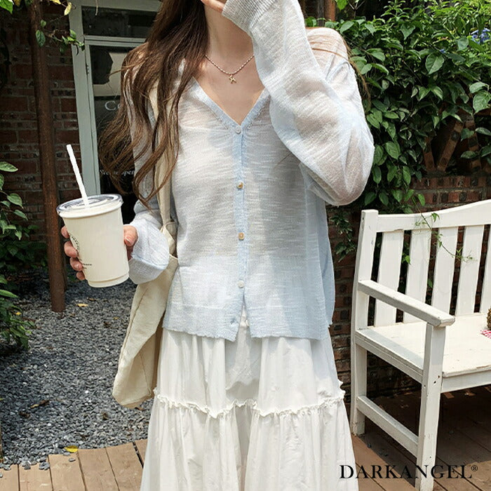 涼感透けカーディガンニット