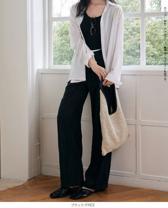 リネン風ワイドパンツ