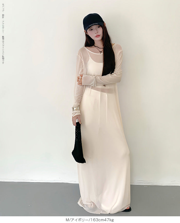 シアーメッシュロングワンピース