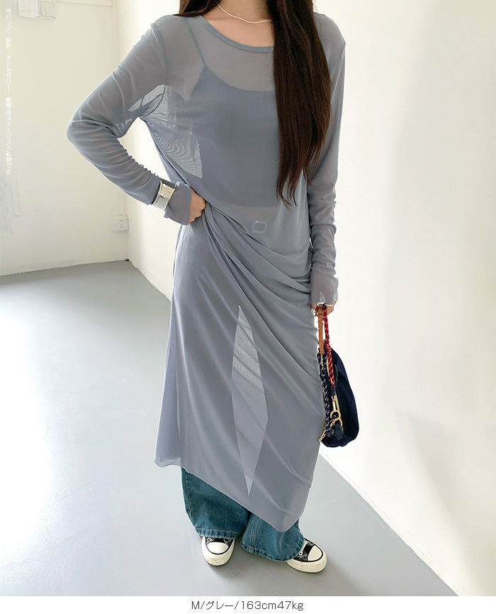 シアーメッシュロングワンピース