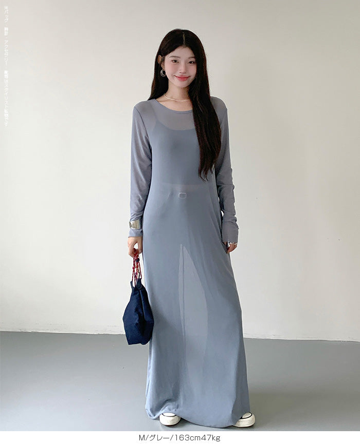 シアーメッシュロングワンピース