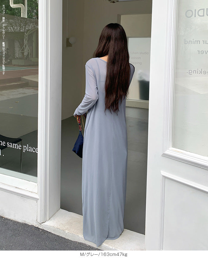 シアーメッシュロングワンピース