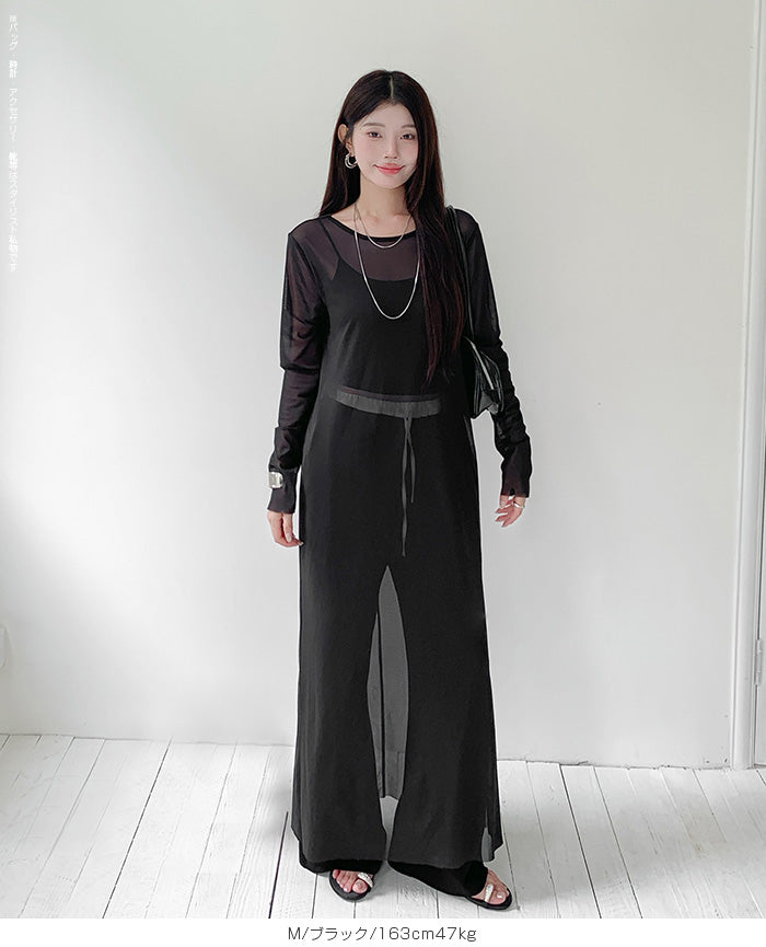 シアーメッシュロングワンピース