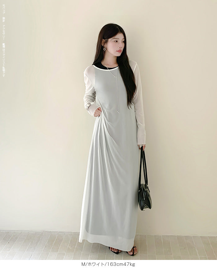 シアーメッシュロングワンピース