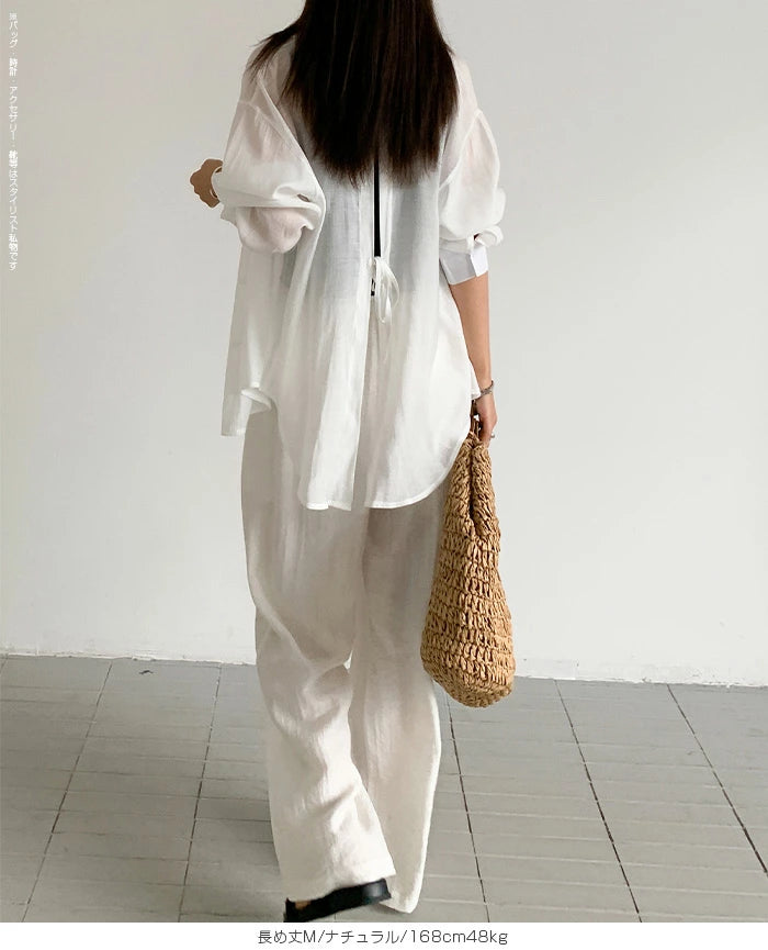 麻混 ワイドパンツ