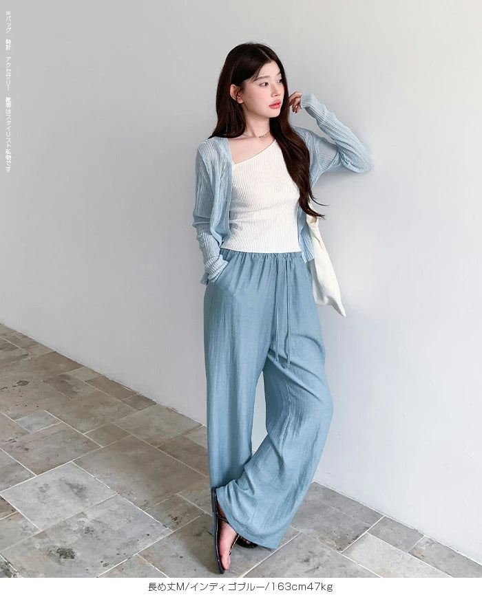 麻混 ワイドパンツ