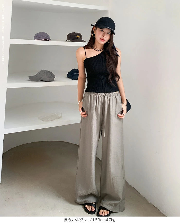 麻混 ワイドパンツ